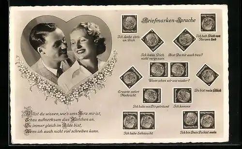 AK Die Bedeutung der Briefmarke, Briefmarkensprache