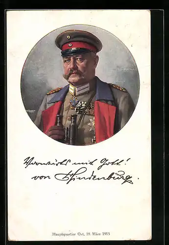 AK Portrait Paul von Hindenburg in Uniform mit Fernglas und Orden