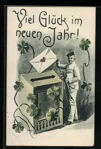 AK Rekrut wirft einen Brief ein, Neujahrsgruss