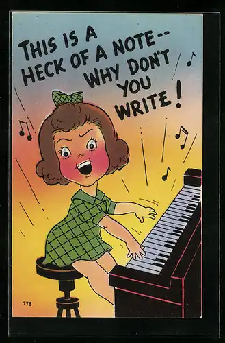AK Junge Frau singt un spielt Klavier, Schreibfaul