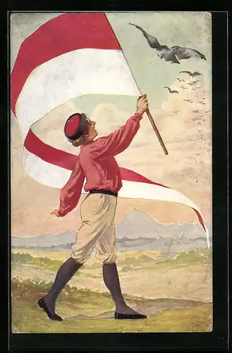 AK Sokol, Turner mit Fahne und Vögeln