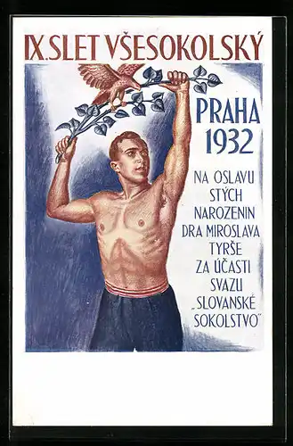 AK Prag, IX. Slet Vsesokolsky v Praze 1932, Sokol, Sportler mit Sieges-Lorbeer