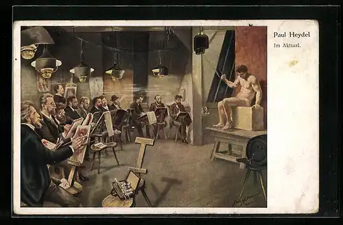 Künstler-AK Im Aktsaal von Paul Heydel