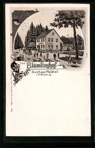 Lithographie Bell /Hunsrück, Gasthaus Blümlinghof