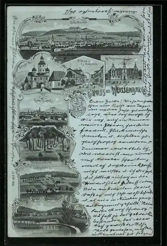 Mondschein-Lithographie Weissenburg, Wildbad und königliche Realschule, Römer-Castell, Königliches Progymnasium