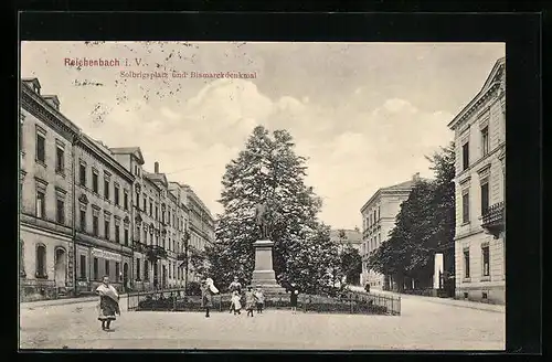 AK Reichenbach i. V., Solbrigsplatz und Bismarckdenkmal