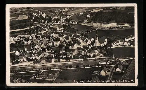 AK Löffingen, Teilansicht mit Kirche, Fliegeraufnahme