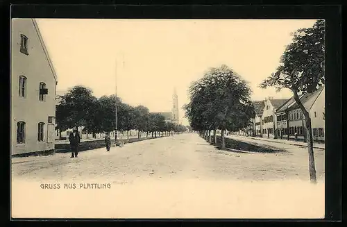 AK Plattling, Ortsansichten mit Passanten