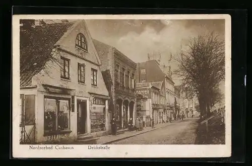 AK Cuxhaven, Deichstrasse mit Geschäften
