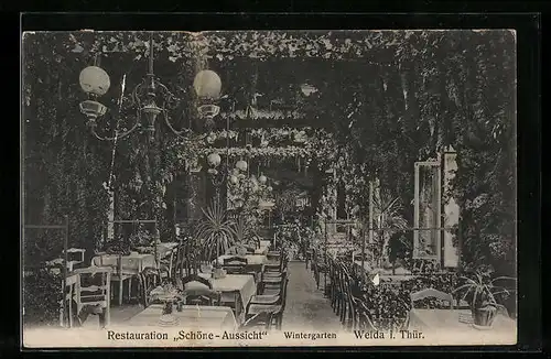 AK Weida i. Thür., Gasthaus Schöne Aussicht, Wintergarten