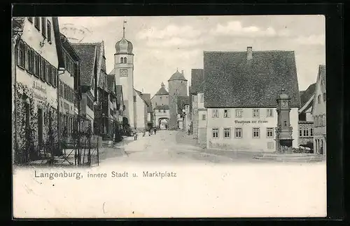 AK Langenburg, Marktplatz mit Gasthaus zur Krone