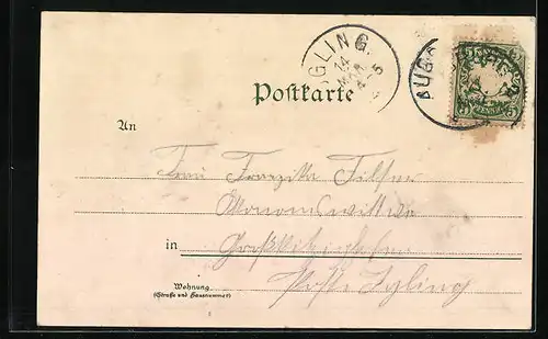 Lithographie Augsburg, Fugger Denkmal und Gesamtansicht