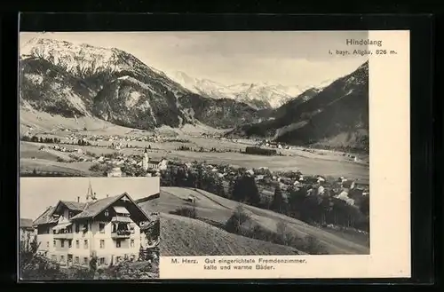 AK Hindelang /Bayr. Allgäu, Hotel M. Herz, Ortsansicht