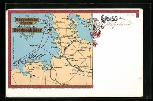 AK Cuxhaven, Landkarte mit deutschen Nordseebädern