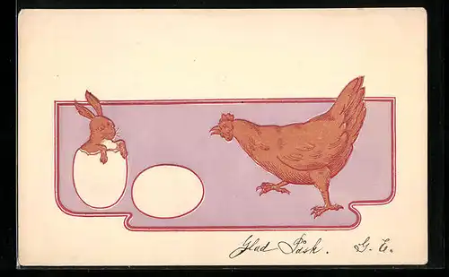 AK Osterhase guckt aus dem Osterei