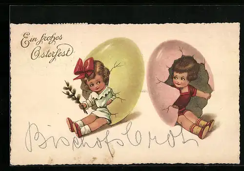 AK Mädchen in Eierschalen zum Osterfest
