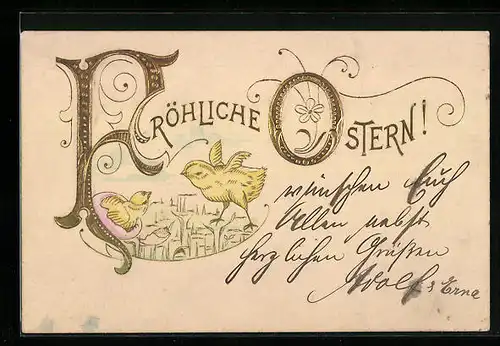AK Fröhliche Osterküken zum Fest