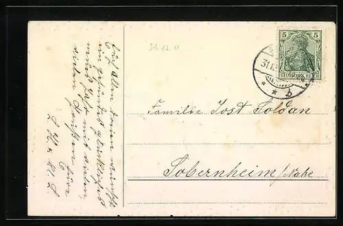 AK Prosit Neujahr!, Junge und Mädchen mit Sektflasche