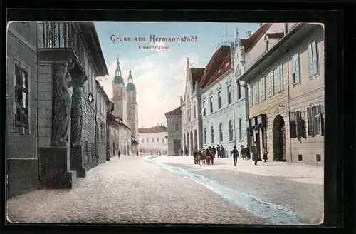 AK Hermannstadt, Strassenblick in die Fleischergasse