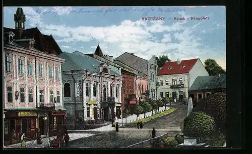 AK Brzeany, Rynek, Ringplatz mit Hotel