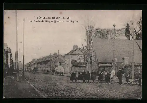 AK Déville-lés-Rouen, La Route de Dieppe, Quartier de l`Eglise