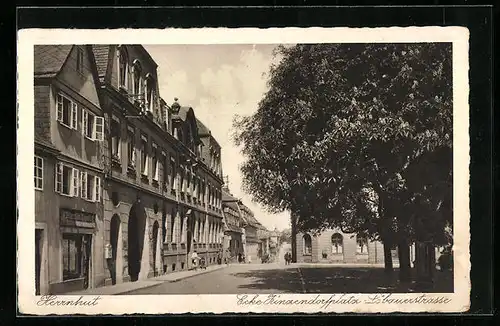 AK Herrnhut, Ecke Zinzendorfplatz-Löbauerstrasse