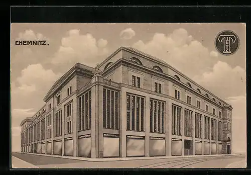 AK Chemnitz, Kaufhaus H. & C. Tietz mit Strassenpartie