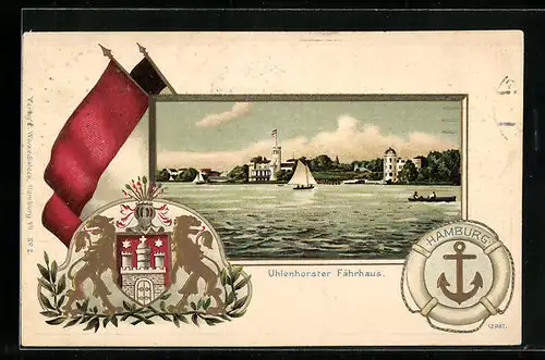Passepartout-Lithographie Hamburg, Gasthaus Uhlenhorster Fährhaus, Wappen