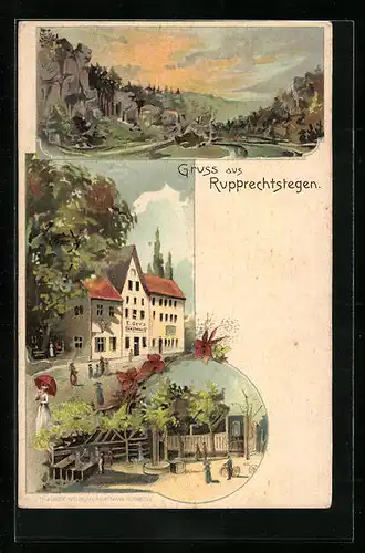 Lithographie Rupprechtstegen, Gasthaus E. Gey