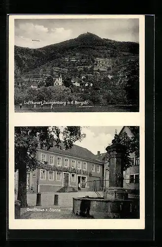 AK Zwingenberg /Bergstrasse, Gasthaus zur Sonne, Ortsansicht