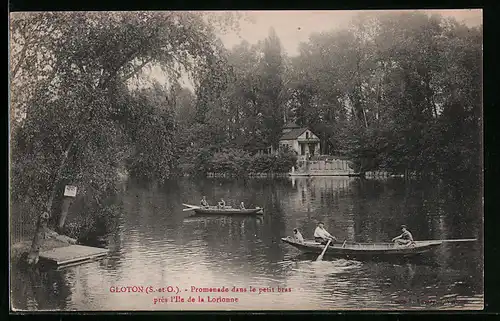 AK Gloton, Promenade dans le petit bras près L`Ile de la Lorionne, Boote