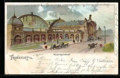 Lithographie Frankfurt a. M., Blick zum Hauptbahnhof