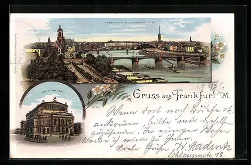 Lithographie Frankfurt a. M., Opernhaus, Totalansicht