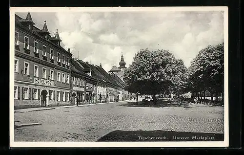 AK Tirschenreuth, Unterer Marktplatz, Hotel Post