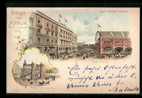 Lithographie Berlin, Central-Bahnhof Friedrichstrasse, Schlütersteg