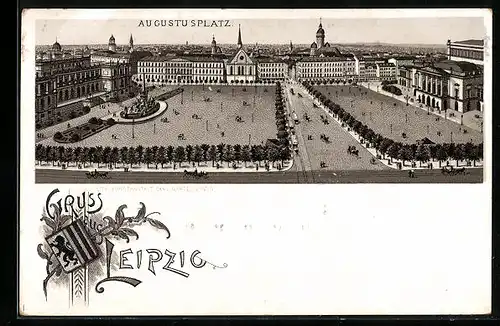 Lithographie Leipzig, Ansicht des Augustusplatzes