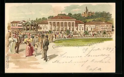 Lithographie Baden-Baden, Besucher am Conversationshaus