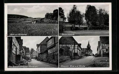 AK Landau i. Waldeck, Bauernschule, Alte Fachwerkhäuser Hinterstrasse