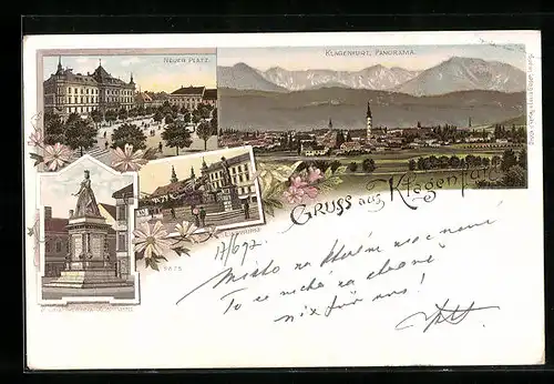 Lithographie Klagenfurt, Panorama, Neuer Platz