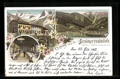 Lithographie Zell a. See, Hotel, Grossglockner von der Schmittenhöhe