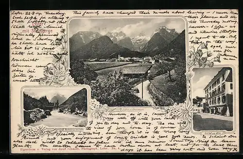 AK Lofer, Gasthof zum Bräu, Teilansicht mit Steinbergen, Teufelssteg