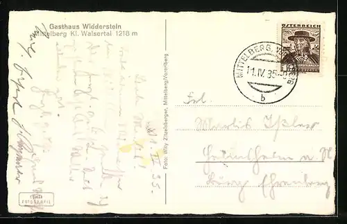 AK Mittelberg, Gasthaus Widderstein im Winter mit schneebedecktem Umland