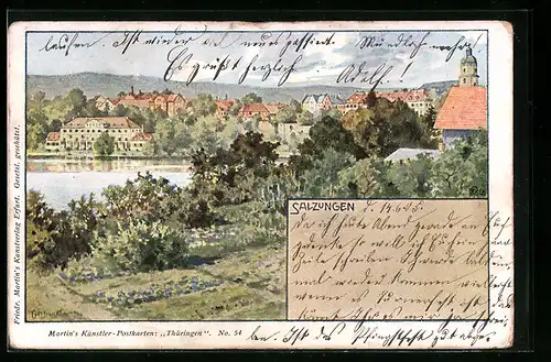 Künstler-AK Salzungen, Idyllische Ortsansicht
