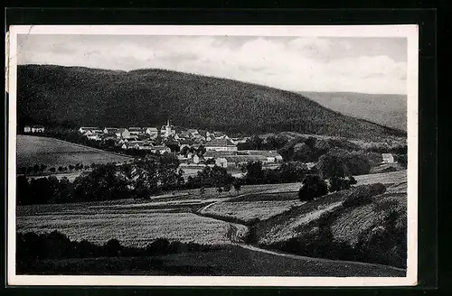 AK Altenberga über Kahla, Ortsansicht m. Gasthaus Zum grünen Baum, Bes. A. Eckardt