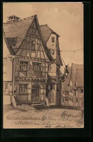 Künstler-AK Marbach, Schillers Geburtshaus