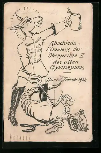 Künstler-AK Mainz, Abschieds-Kommers der Oberprima II des alten Gymnasiums 1924