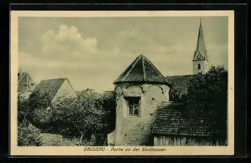 AK Saulgau, Partie an der Stadtmauer
