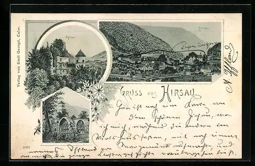 Lithographie Hirsau, Ruine, Gesamtansicht