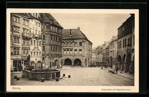 AK Görlitz, Untermarkt mit Neptunbrunnen
