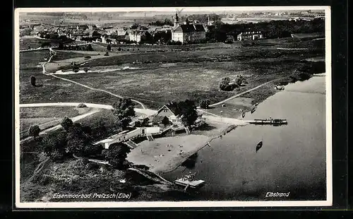 AK Pretzsch, Fliegeraufnahme vom Eisenmoorbad am Elbstrand